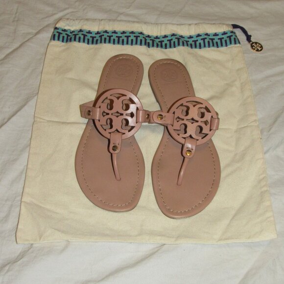Tory Burch Miller Sandals Makeup Tan Leather w/ Dust Bag Women's Size 8.5 - Picture 1 of 6